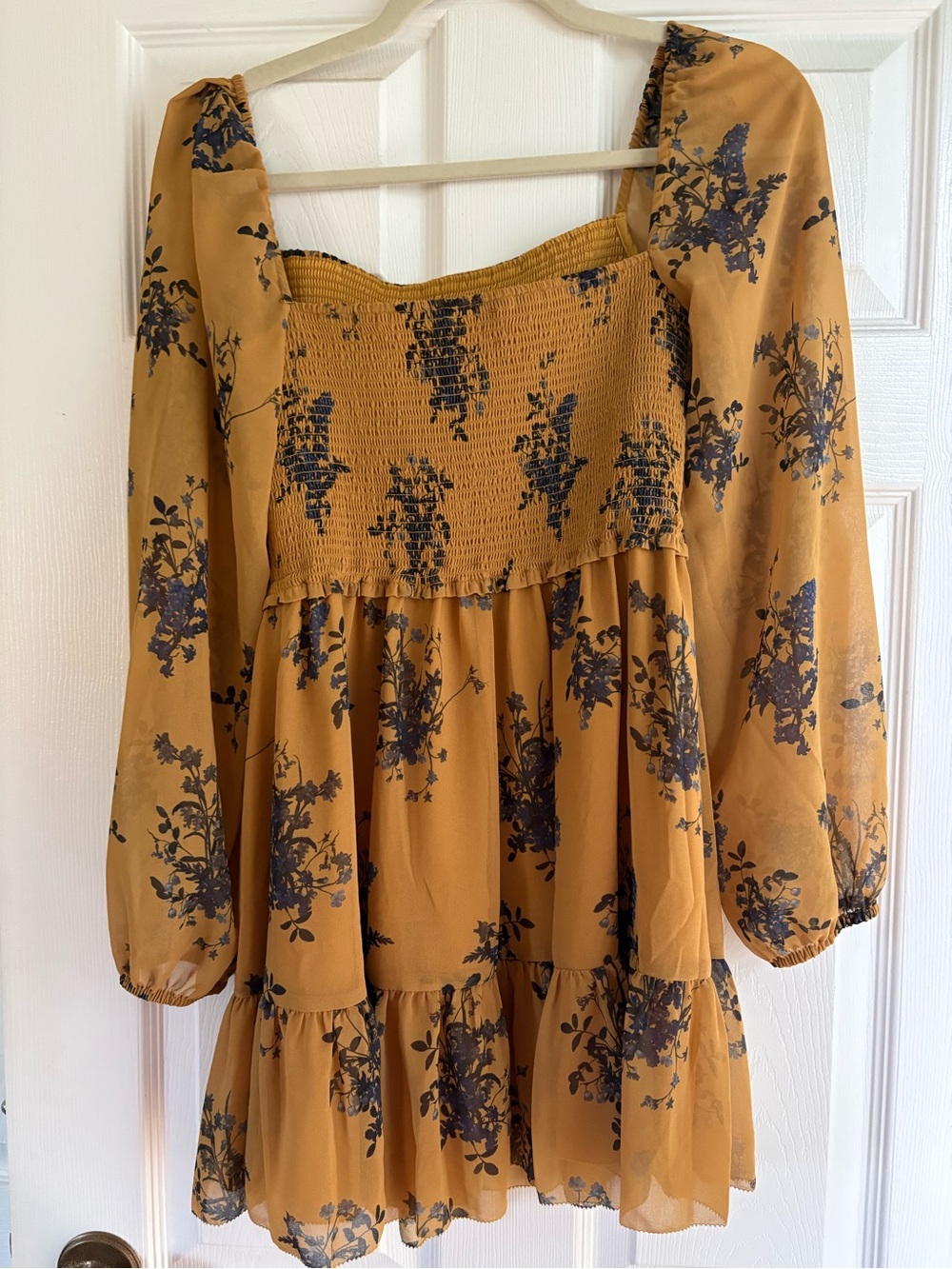 Aritzia Mustard Yellow Floral Mini Dress - Picture 2 of 2